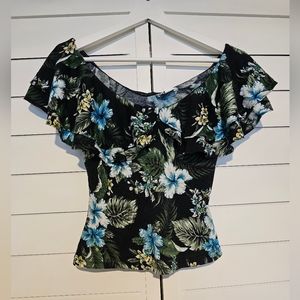 Unique Vintage Off Shoulder Floral Top Size XS